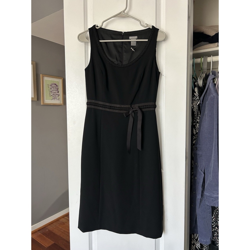 NWT Ann Taylor Black Sheath Dress Sleeveless Scoop Neck Tie Waist Size 2